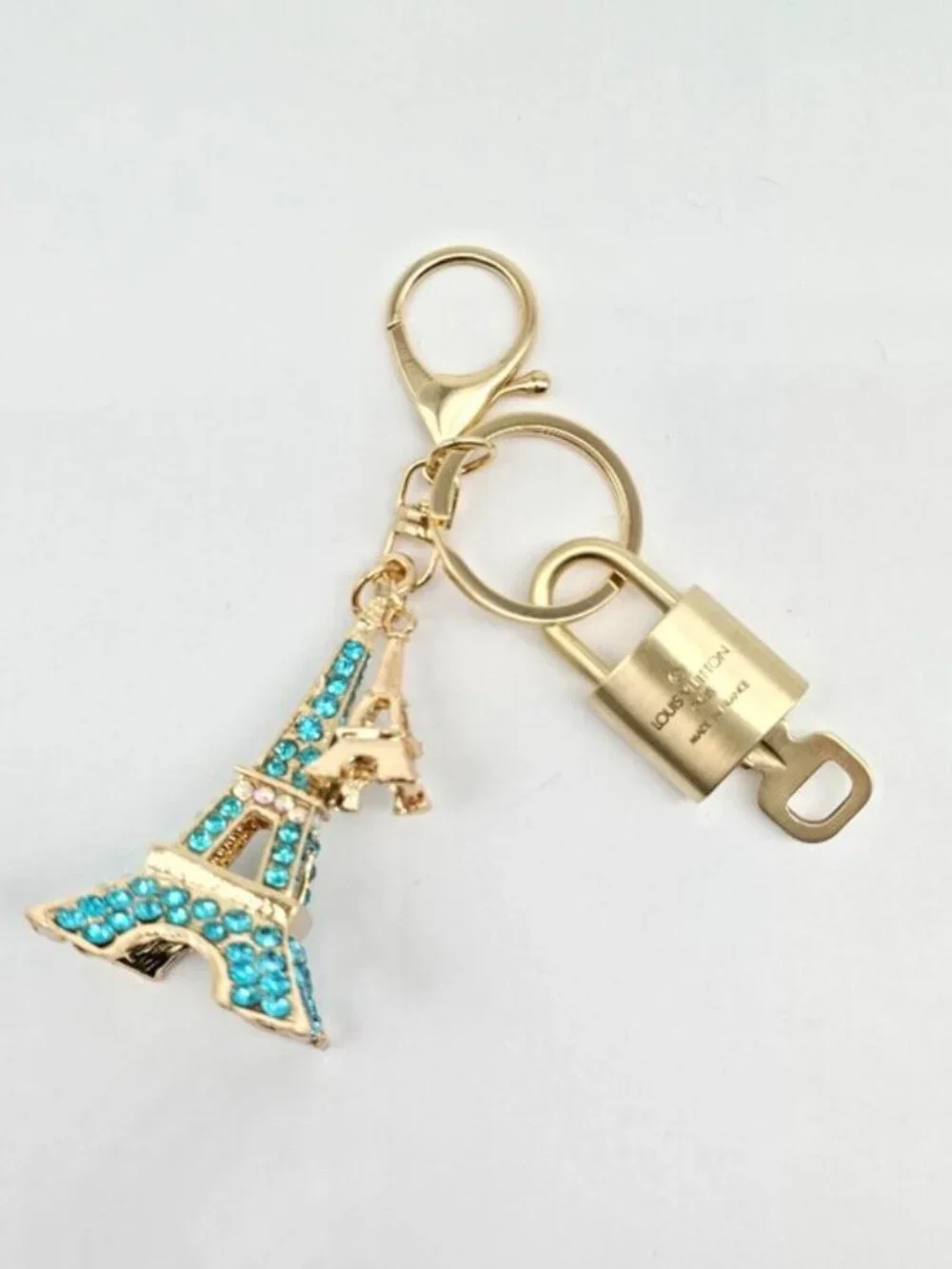 Authentic Louis Vuitton Gold Padlock 🔑 Unbranded Eiffel Tower Keychain Charm